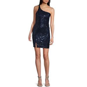 Honey and Rosie‎ One Shoulder Tank Strap Fitted Short Sequin Dress XS BLUE NWT